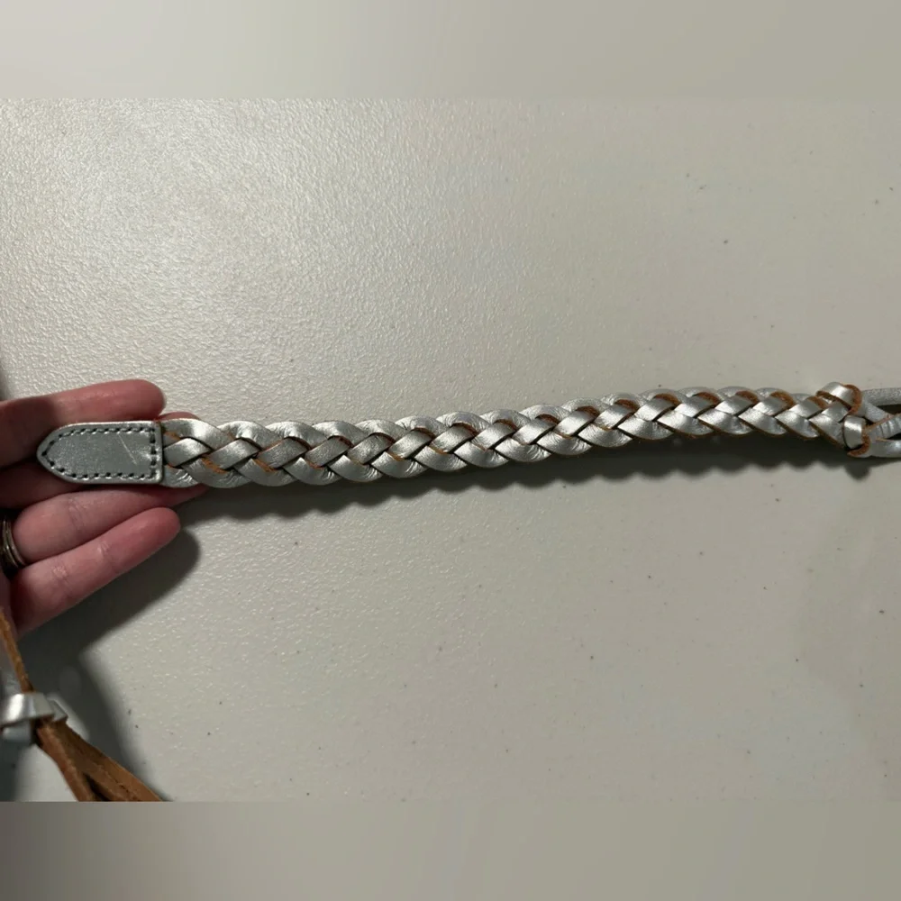 Fossil Silver Knotted Woven Leather Braided Belt Size Large NWT